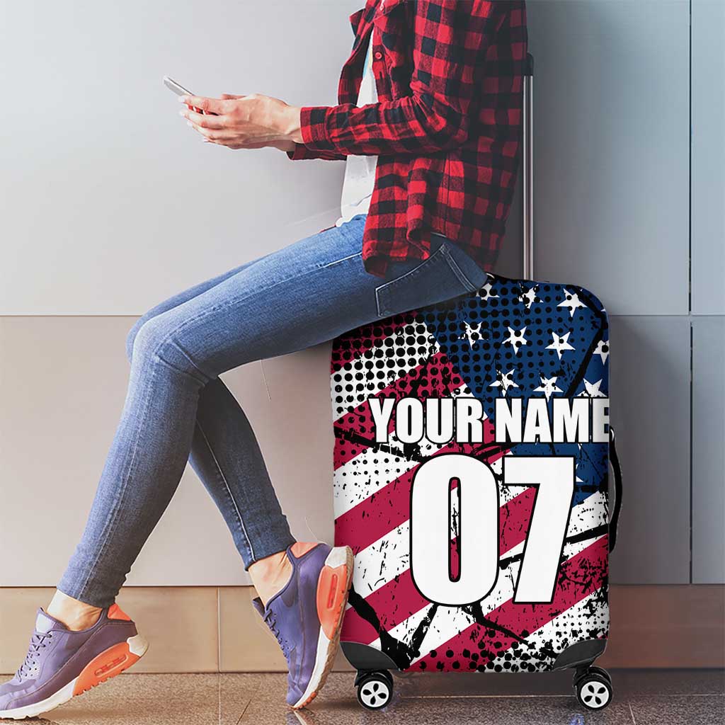 Motocross Rider Luggage Cover with American Flag Grunge Pattern and Custom Name Number TS04