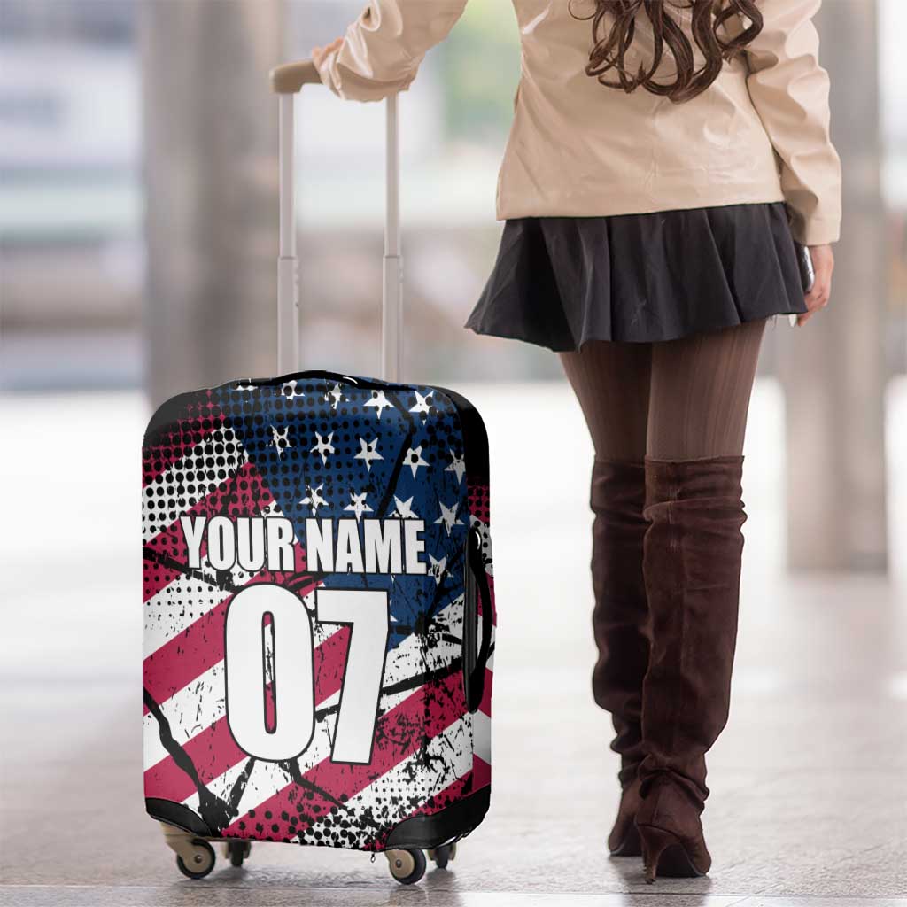 Motocross Rider Luggage Cover with American Flag Grunge Pattern and Custom Name Number TS04