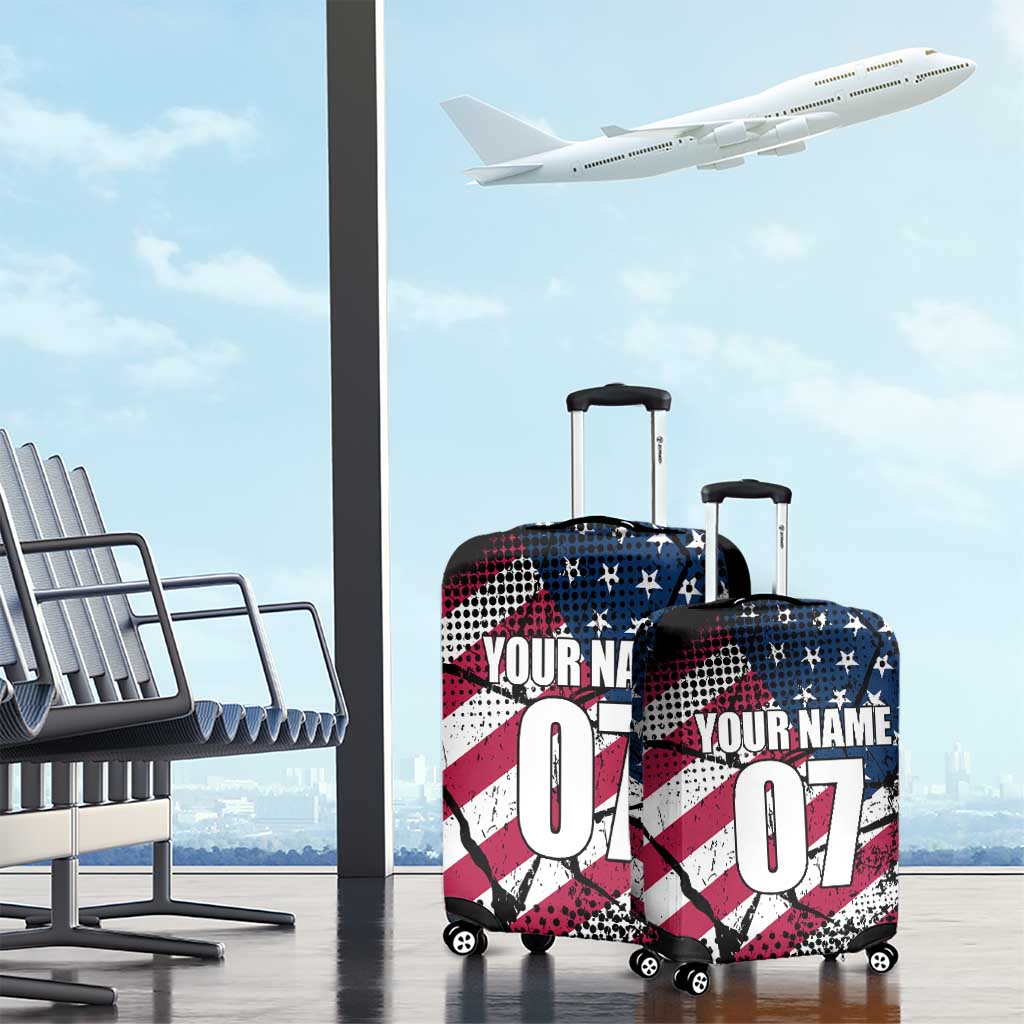 Motocross Rider Luggage Cover with American Flag Grunge Pattern and Custom Name Number TS04