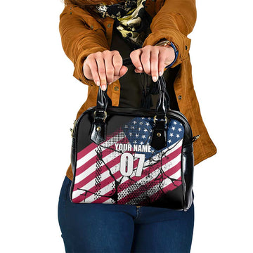 Motocross Rider Shoulder Handbag with American Flag Grunge Pattern and Custom Name Number TS04