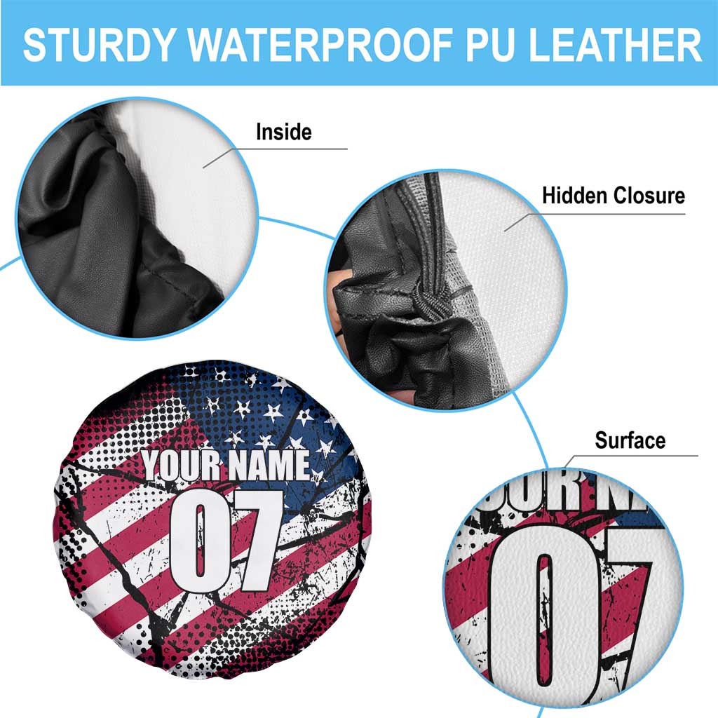 Motocross Rider Spare Tire Cover with American Flag Grunge Pattern and Custom Name Number TS04