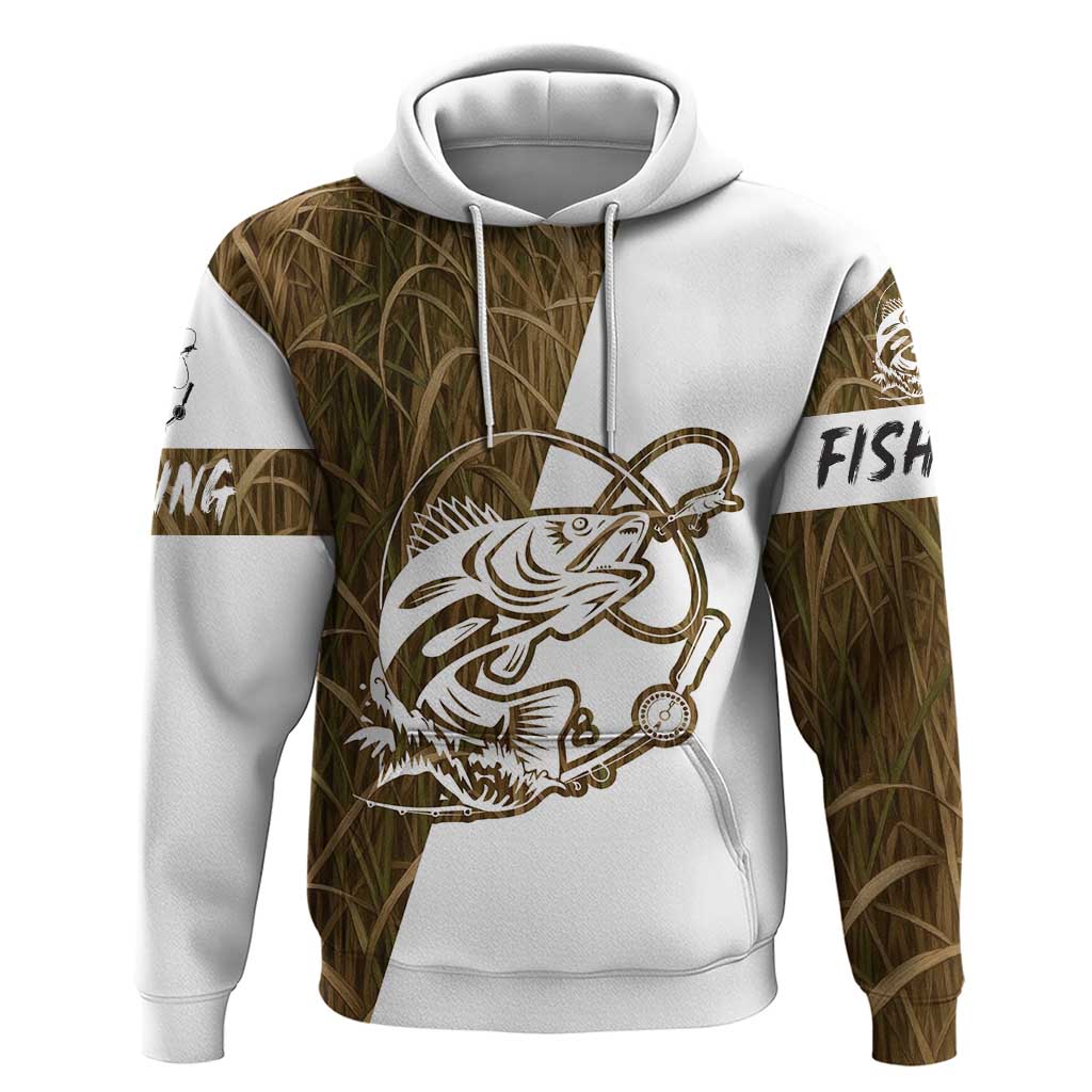 Walleye Fishing Hoodie with Reeds Background and Custom Name Design TS04