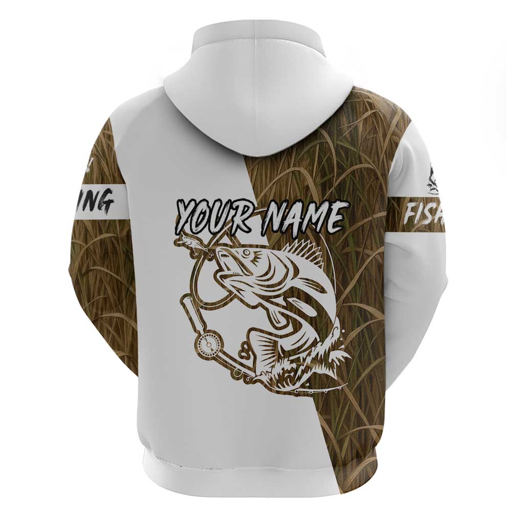 Walleye Fishing Hoodie with Reeds Background and Custom Name Design TS04