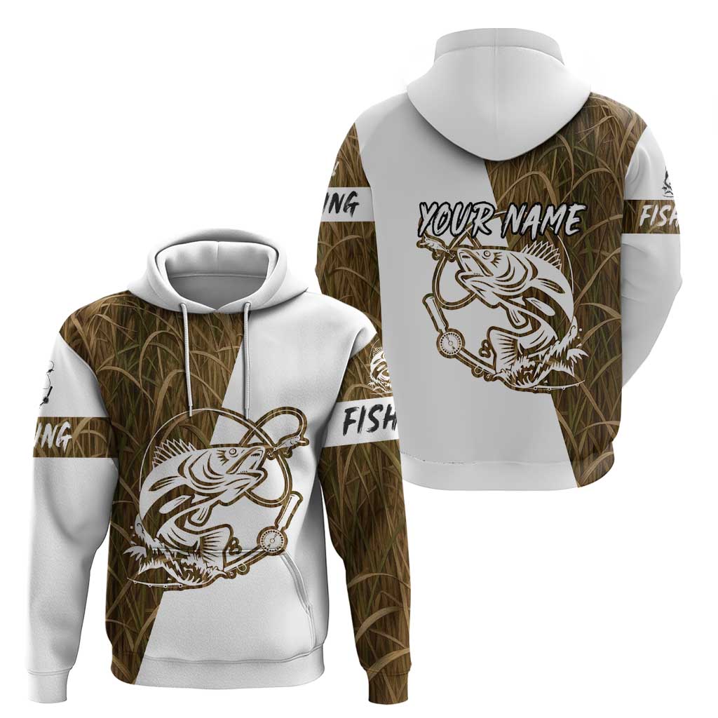 Walleye Fishing Hoodie with Reeds Background and Custom Name Design TS04