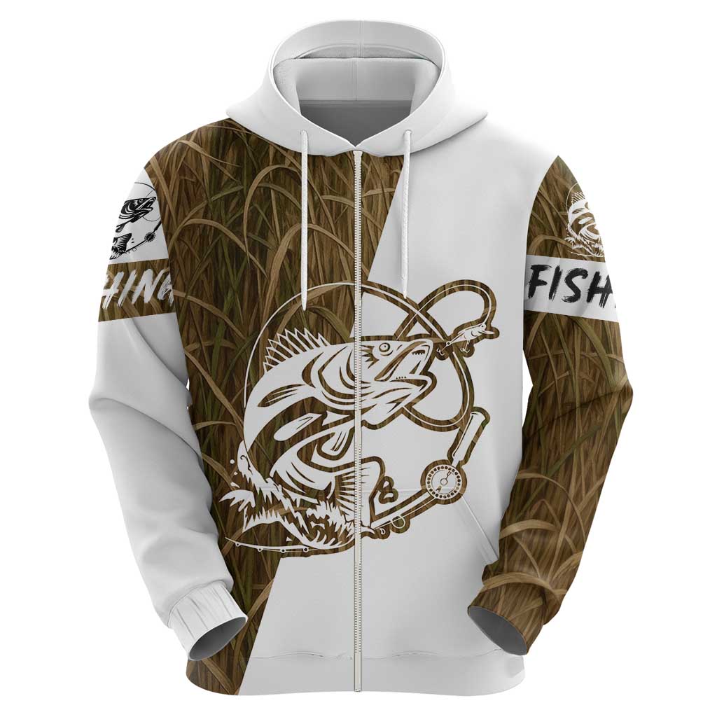 Walleye Fishing Hoodie with Reeds Background and Custom Name Design TS04