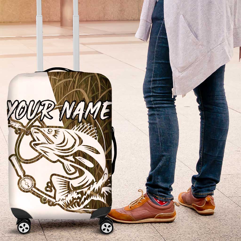 Walleye Fishing Luggage Cover with Reeds Background and Custom Name Design TS04