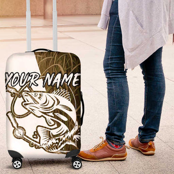 Walleye Fishing Luggage Cover with Reeds Background and Custom Name Design TS04