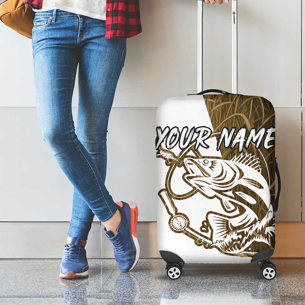 Walleye Fishing Luggage Cover with Reeds Background and Custom Name Design TS04