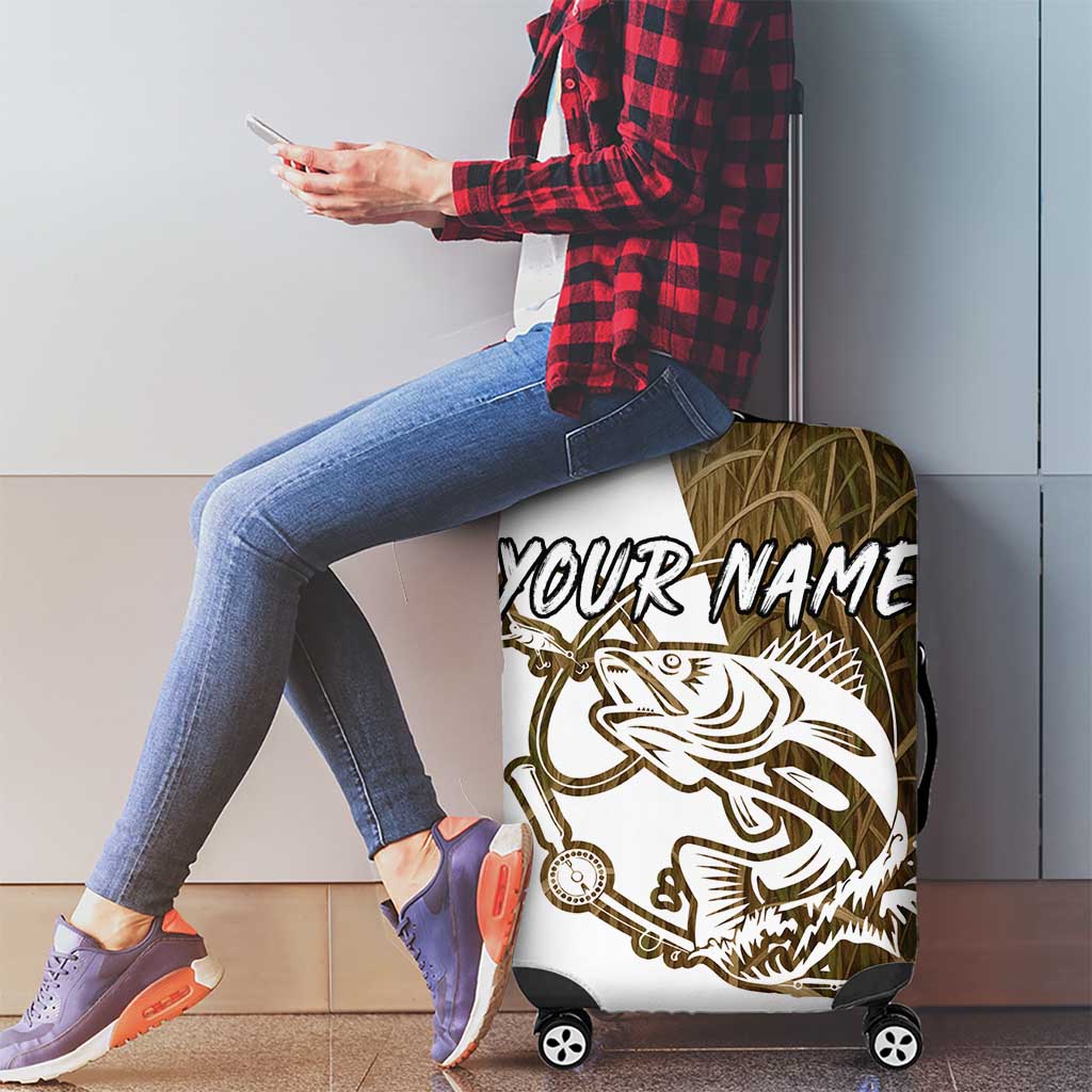 Walleye Fishing Luggage Cover with Reeds Background and Custom Name Design TS04