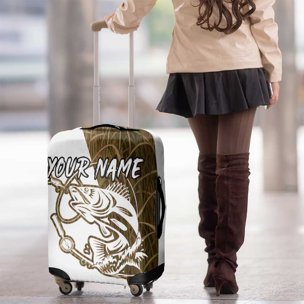 Walleye Fishing Luggage Cover with Reeds Background and Custom Name Design TS04