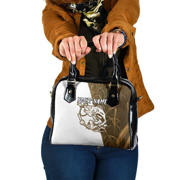Walleye Fishing Shoulder Handbag with Reeds Background and Custom Name Design TS04