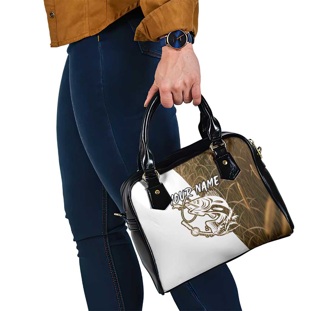 Walleye Fishing Shoulder Handbag with Reeds Background and Custom Name Design TS04