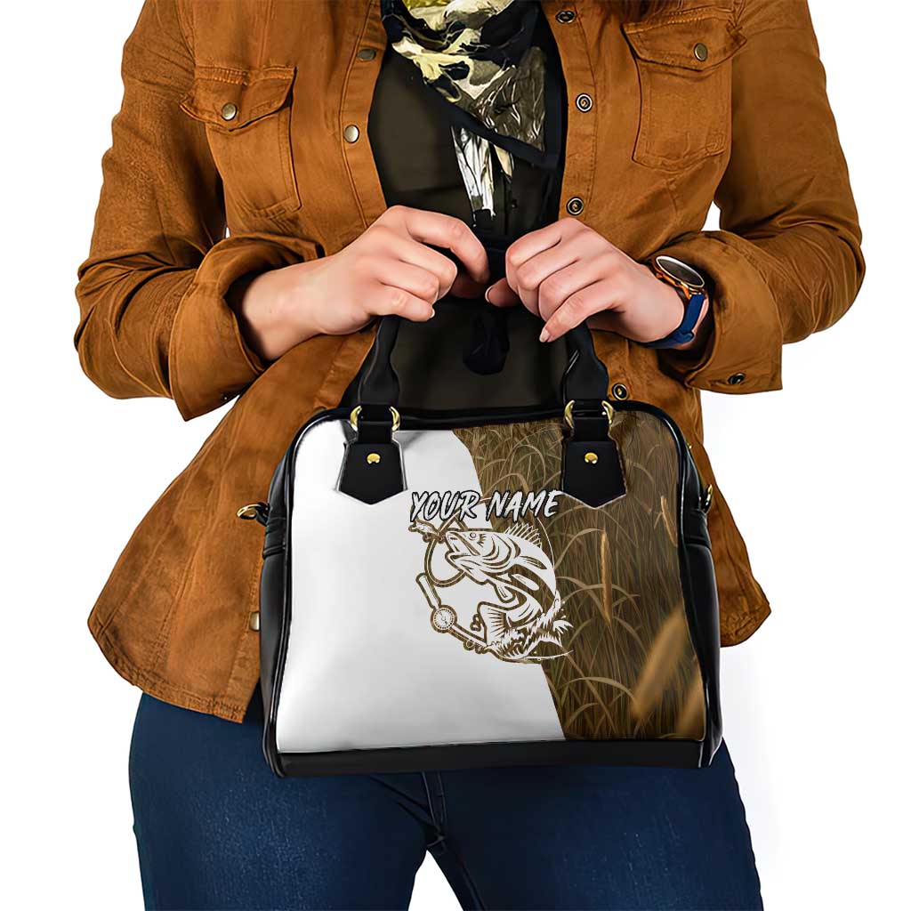 Walleye Fishing Shoulder Handbag with Reeds Background and Custom Name Design TS04