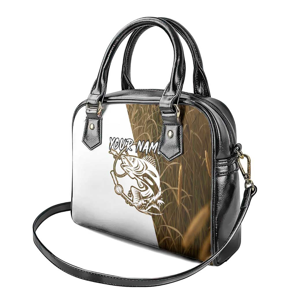 Walleye Fishing Shoulder Handbag with Reeds Background and Custom Name Design TS04