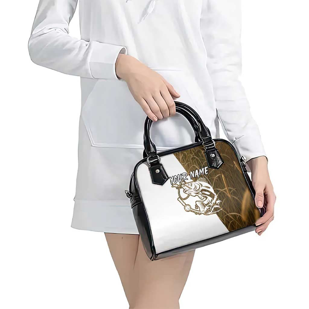 Walleye Fishing Shoulder Handbag with Reeds Background and Custom Name Design TS04
