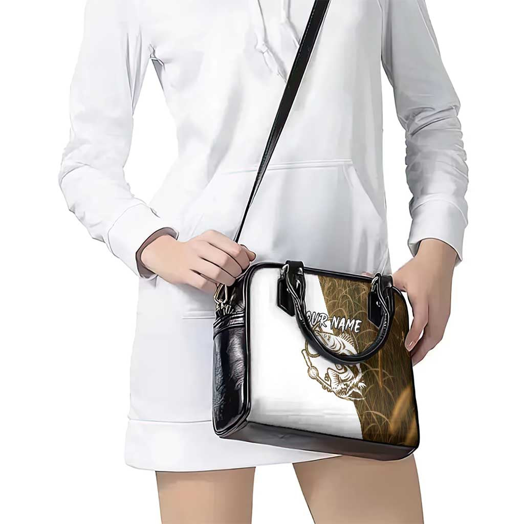 Walleye Fishing Shoulder Handbag with Reeds Background and Custom Name Design TS04