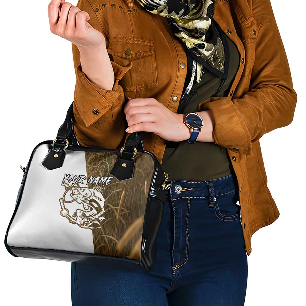 Walleye Fishing Shoulder Handbag with Reeds Background and Custom Name Design TS04