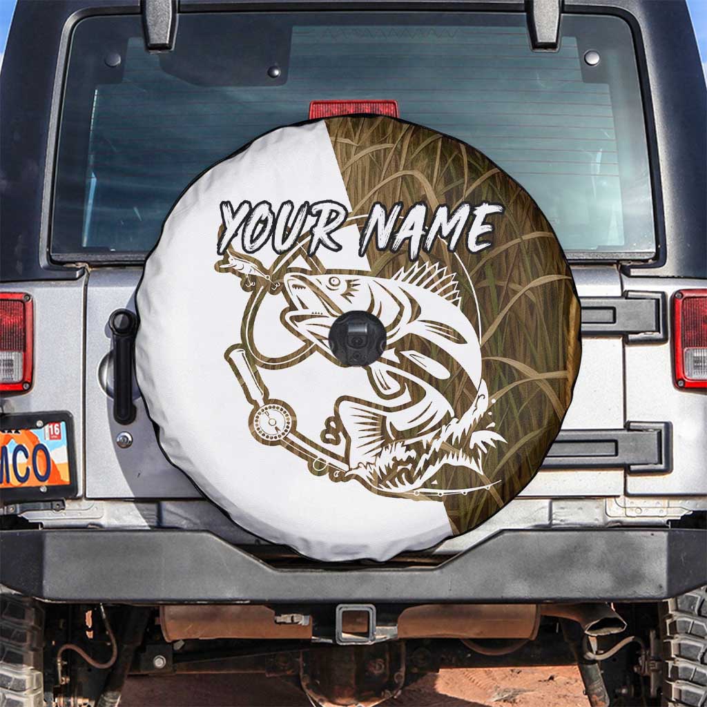 Walleye Fishing Spare Tire Cover with Reeds Background and Custom Name Design TS04