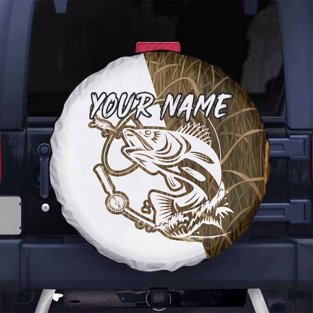 Walleye Fishing Spare Tire Cover with Reeds Background and Custom Name Design TS04