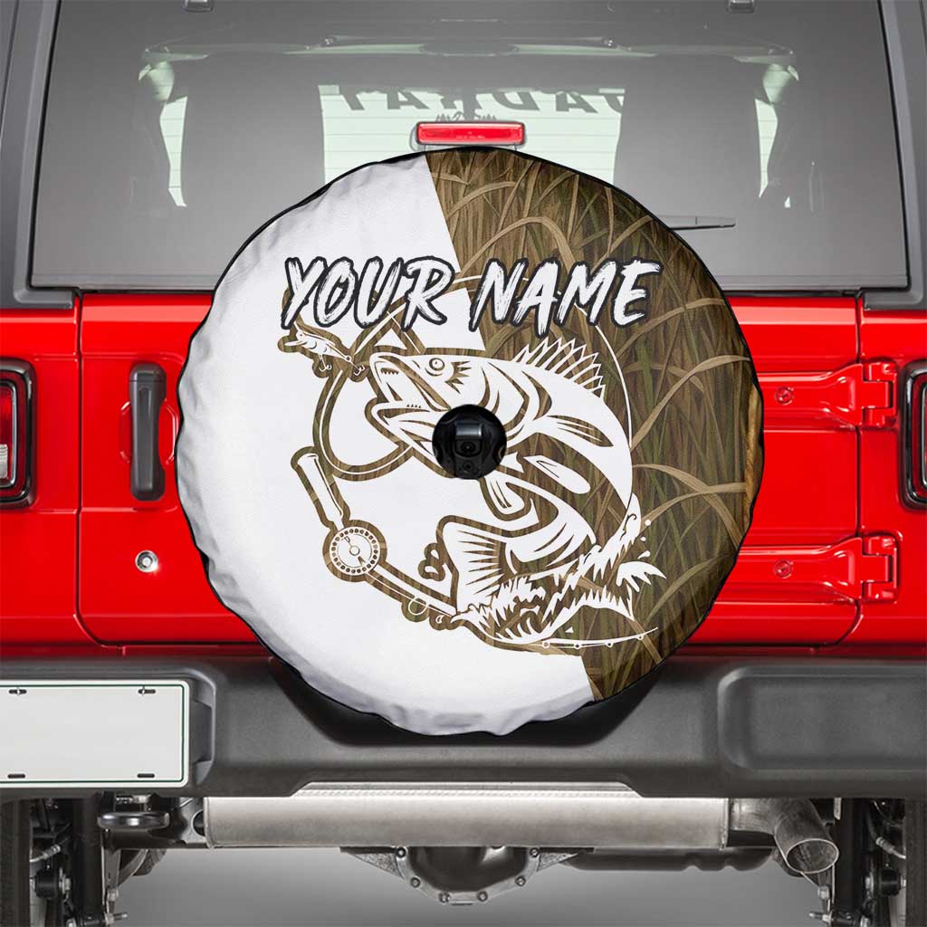 Walleye Fishing Spare Tire Cover with Reeds Background and Custom Name Design TS04