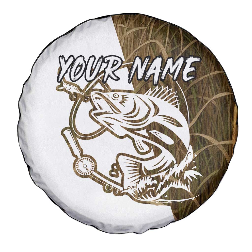 Walleye Fishing Spare Tire Cover with Reeds Background and Custom Name Design TS04