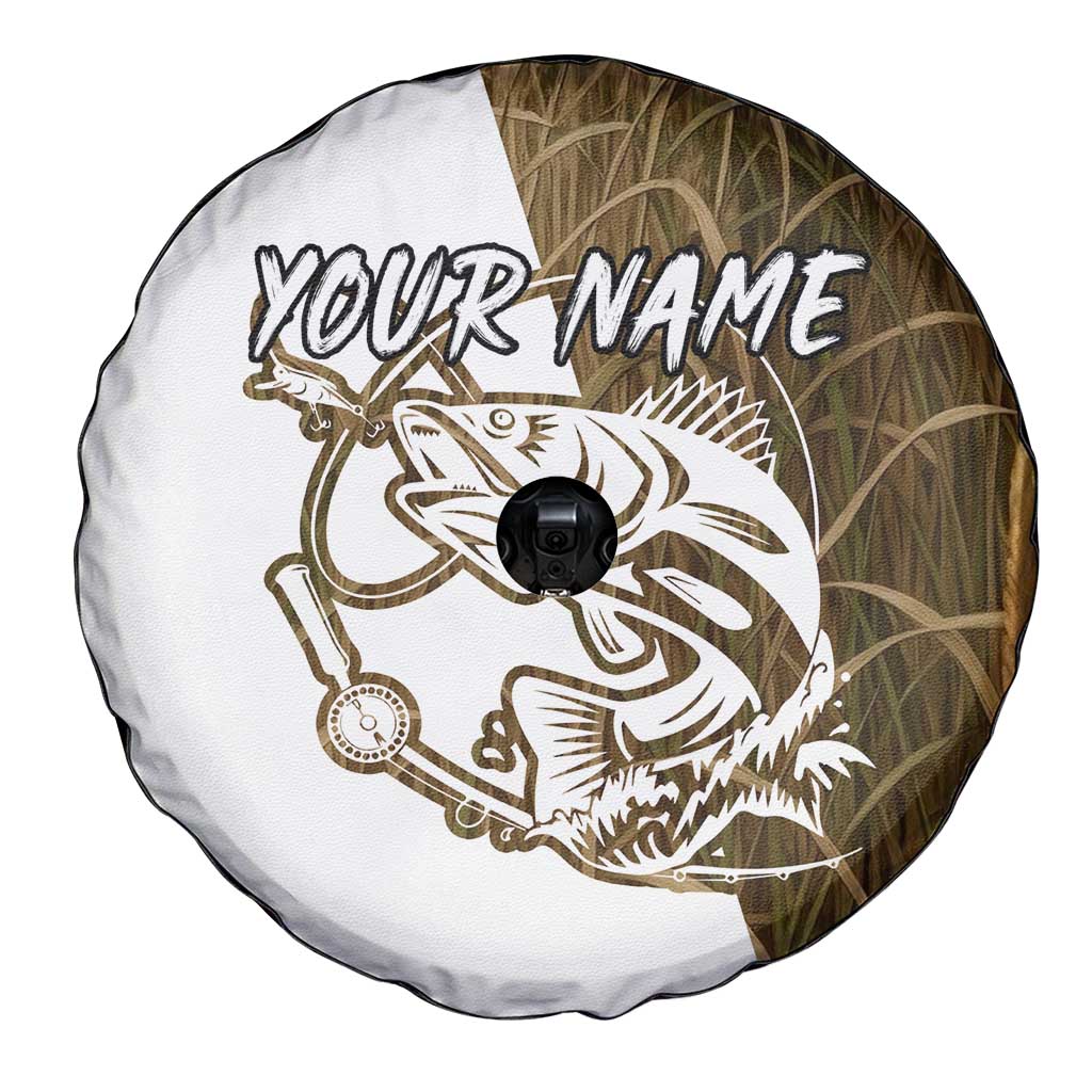 Walleye Fishing Spare Tire Cover with Reeds Background and Custom Name Design TS04