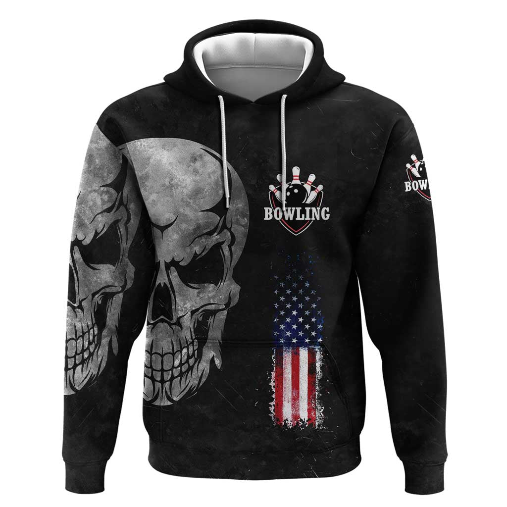 Bowling Skull Hoodie with American Flag and Custom Name Text Design TS04