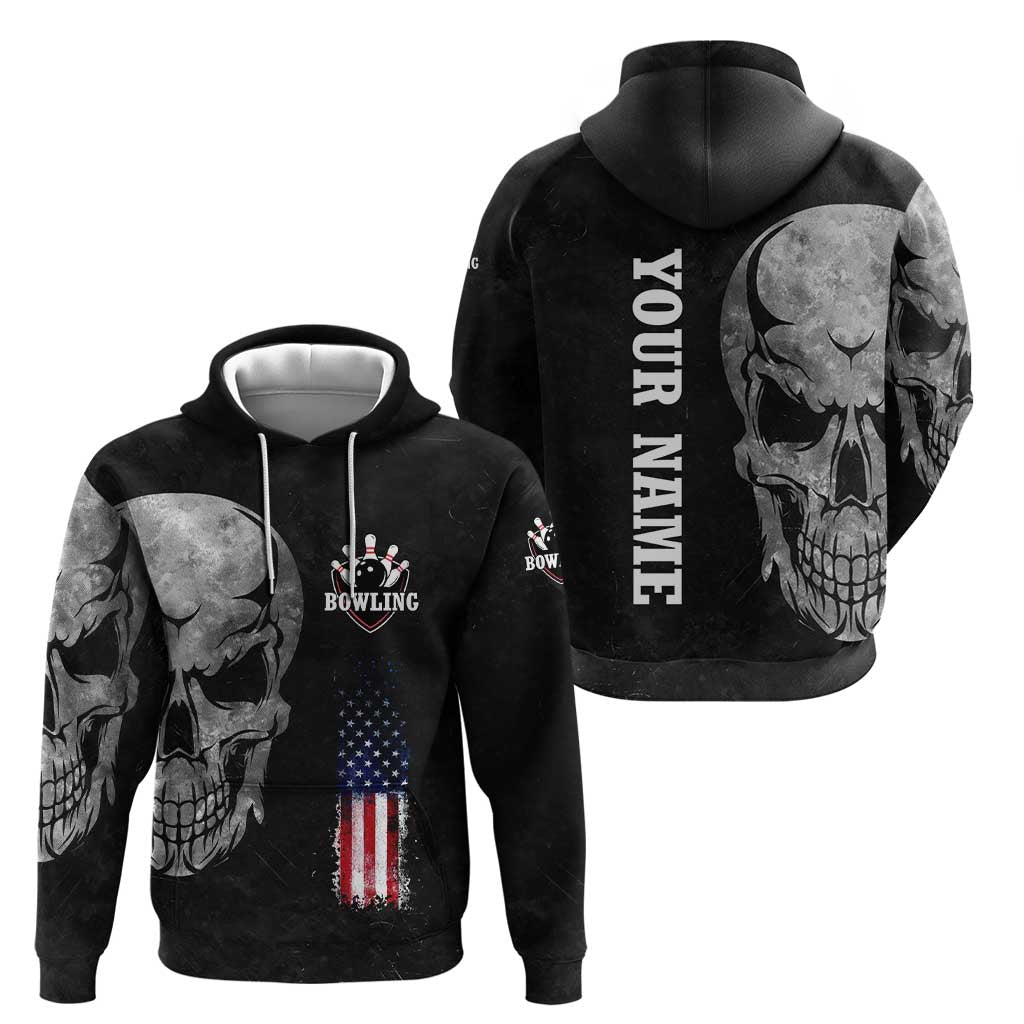 Bowling Skull Hoodie with American Flag and Custom Name Text Design TS04