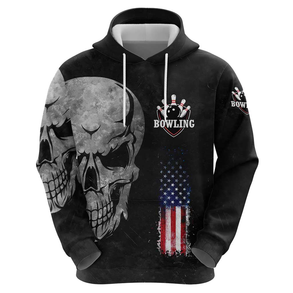 Bowling Skull Hoodie with American Flag and Custom Name Text Design TS04