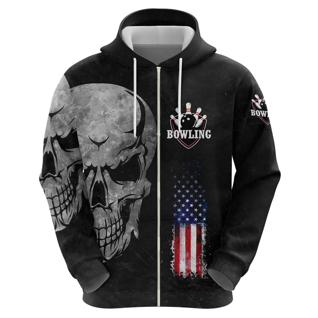 Bowling Skull Hoodie with American Flag and Custom Name Text Design TS04