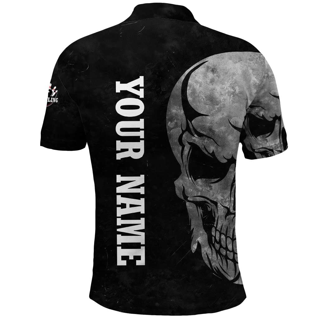 Bowling Skull Polo Shirt with American Flag and Custom Name Text Design TS04