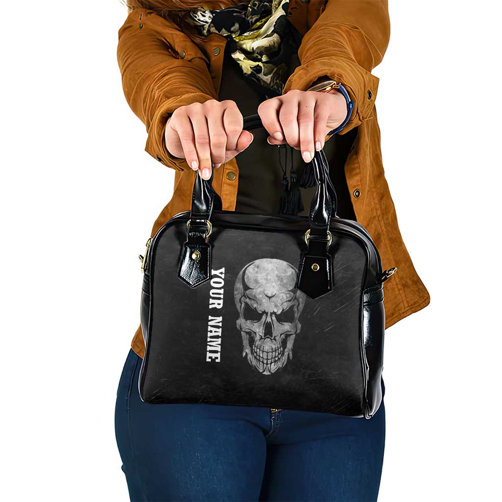 Bowling Skull Shoulder Handbag with American Flag and Custom Name Text Design TS04