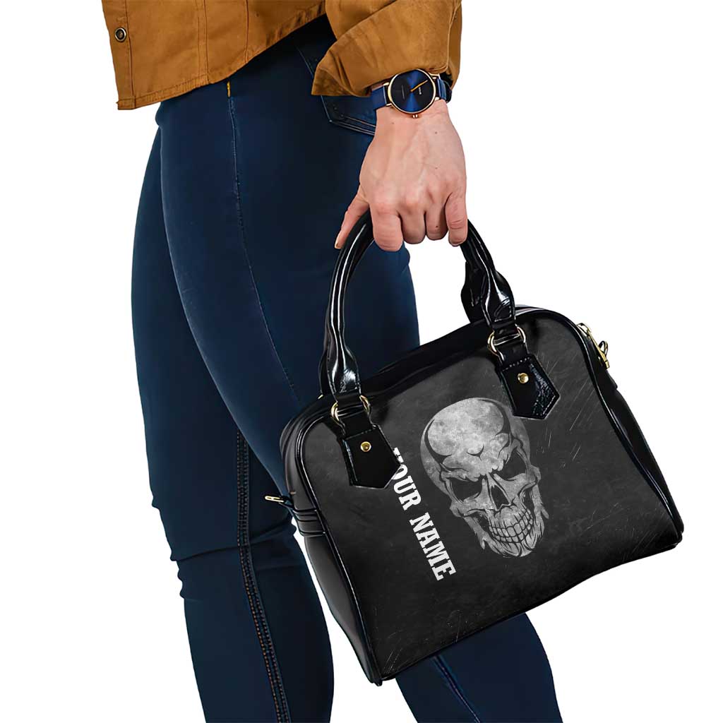 Bowling Skull Shoulder Handbag with American Flag and Custom Name Text Design TS04