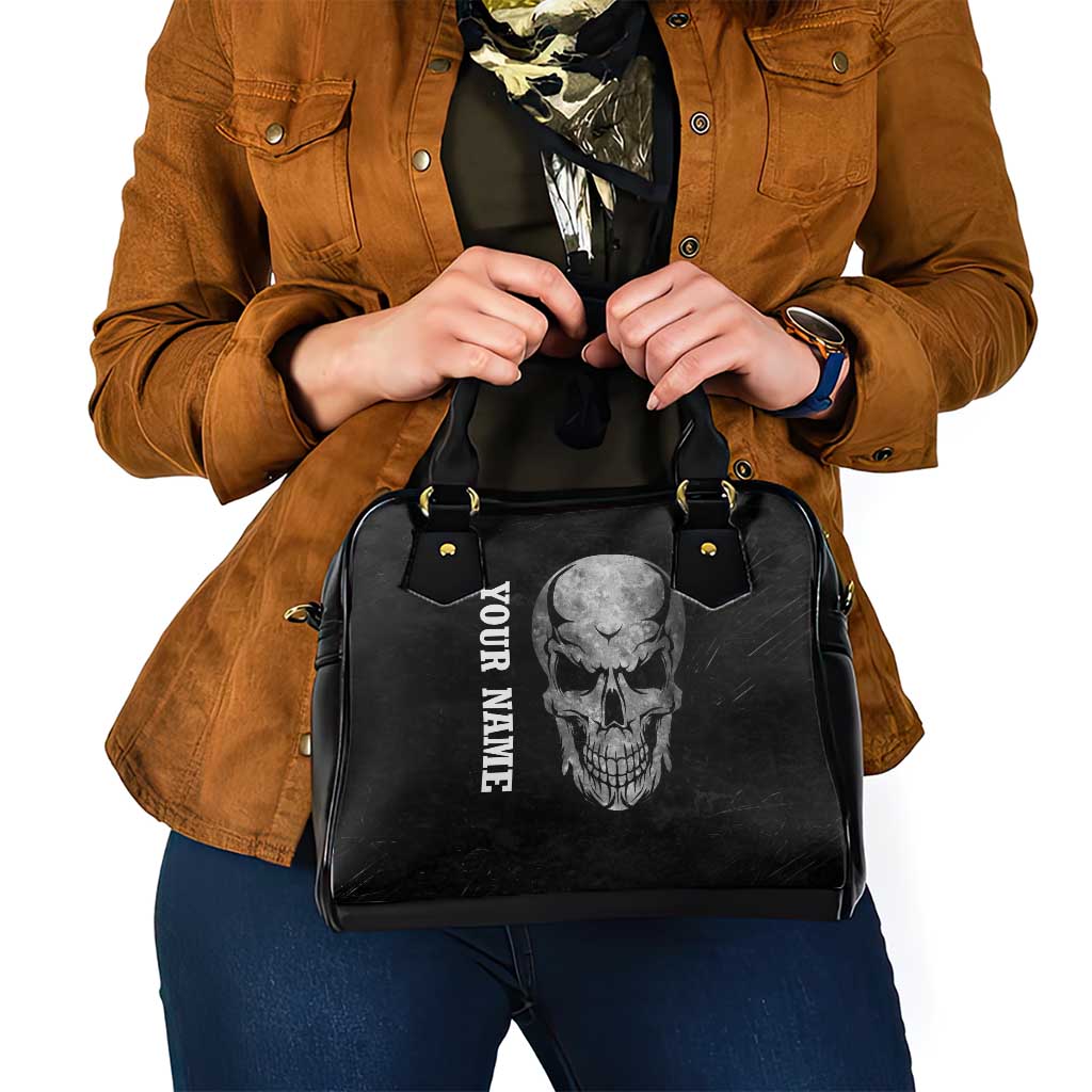 Bowling Skull Shoulder Handbag with American Flag and Custom Name Text Design TS04