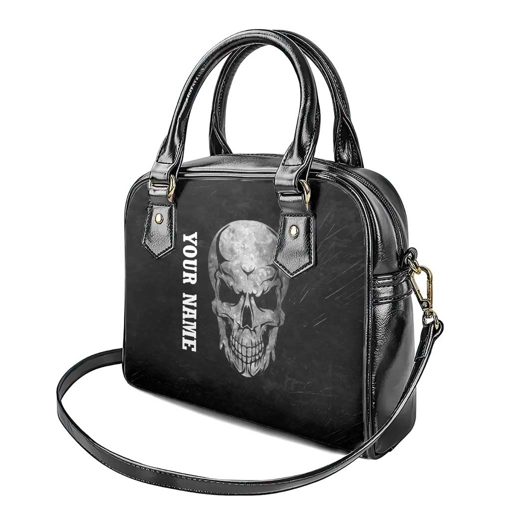 Bowling Skull Shoulder Handbag with American Flag and Custom Name Text Design TS04