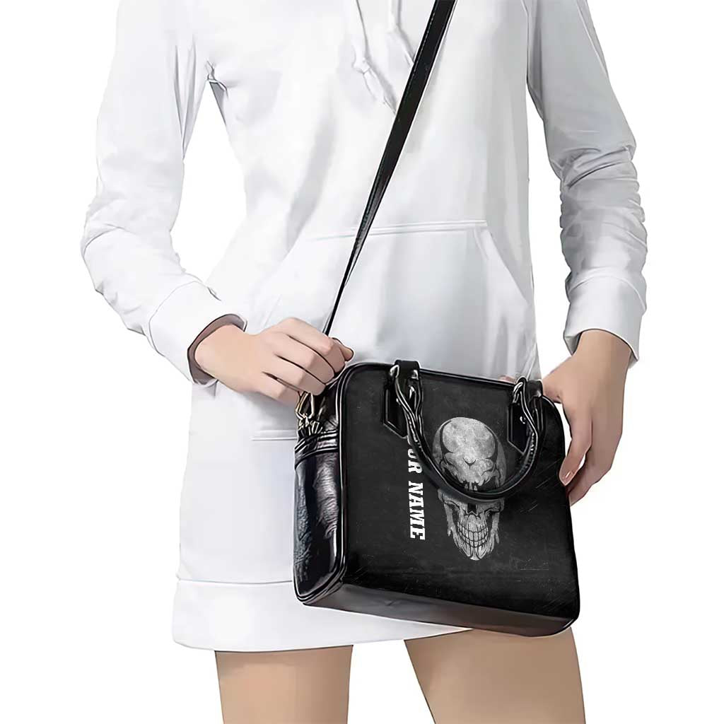 Bowling Skull Shoulder Handbag with American Flag and Custom Name Text Design TS04