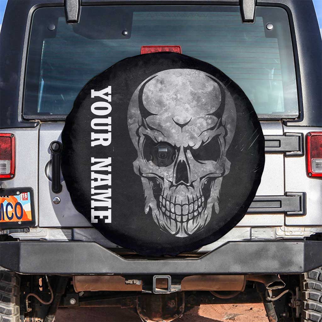 Bowling Skull Spare Tire Cover with American Flag and Custom Name Text Design TS04