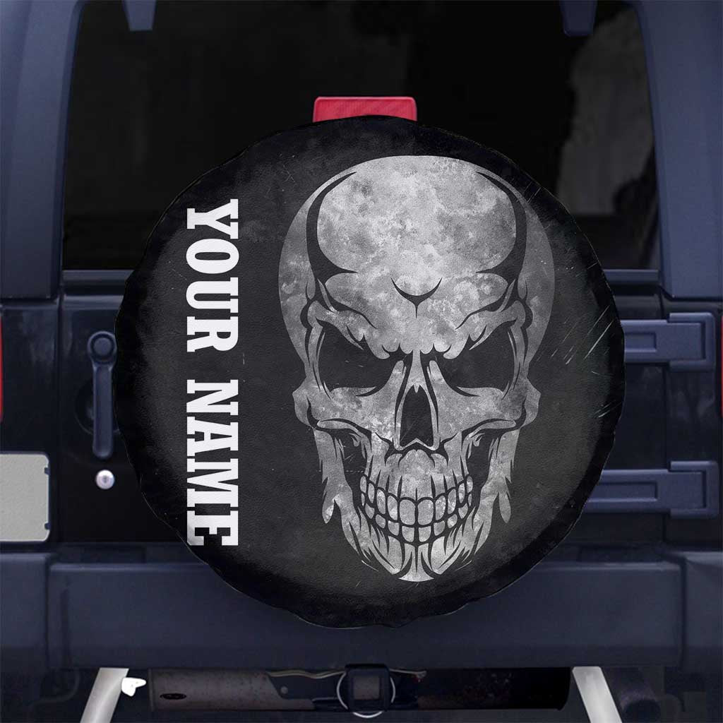 Bowling Skull Spare Tire Cover with American Flag and Custom Name Text Design TS04
