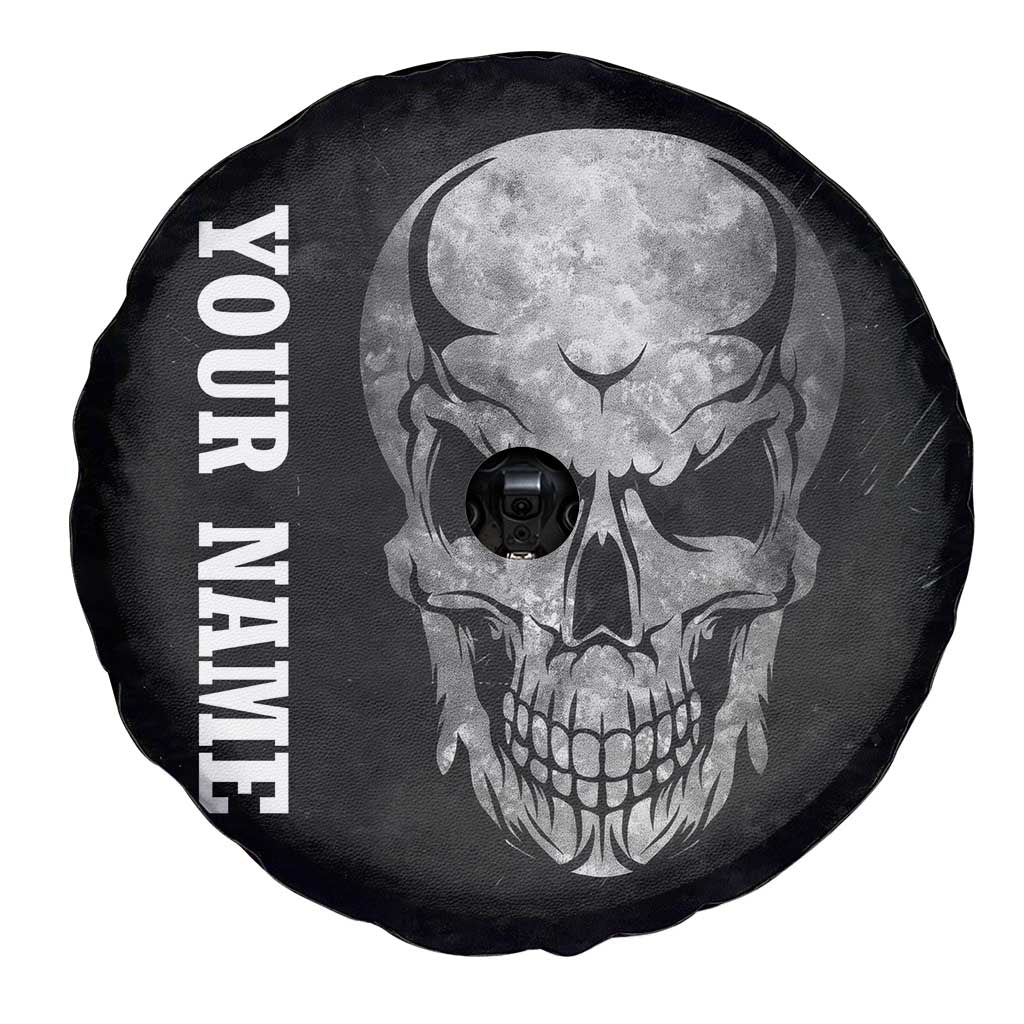 Bowling Skull Spare Tire Cover with American Flag and Custom Name Text Design TS04