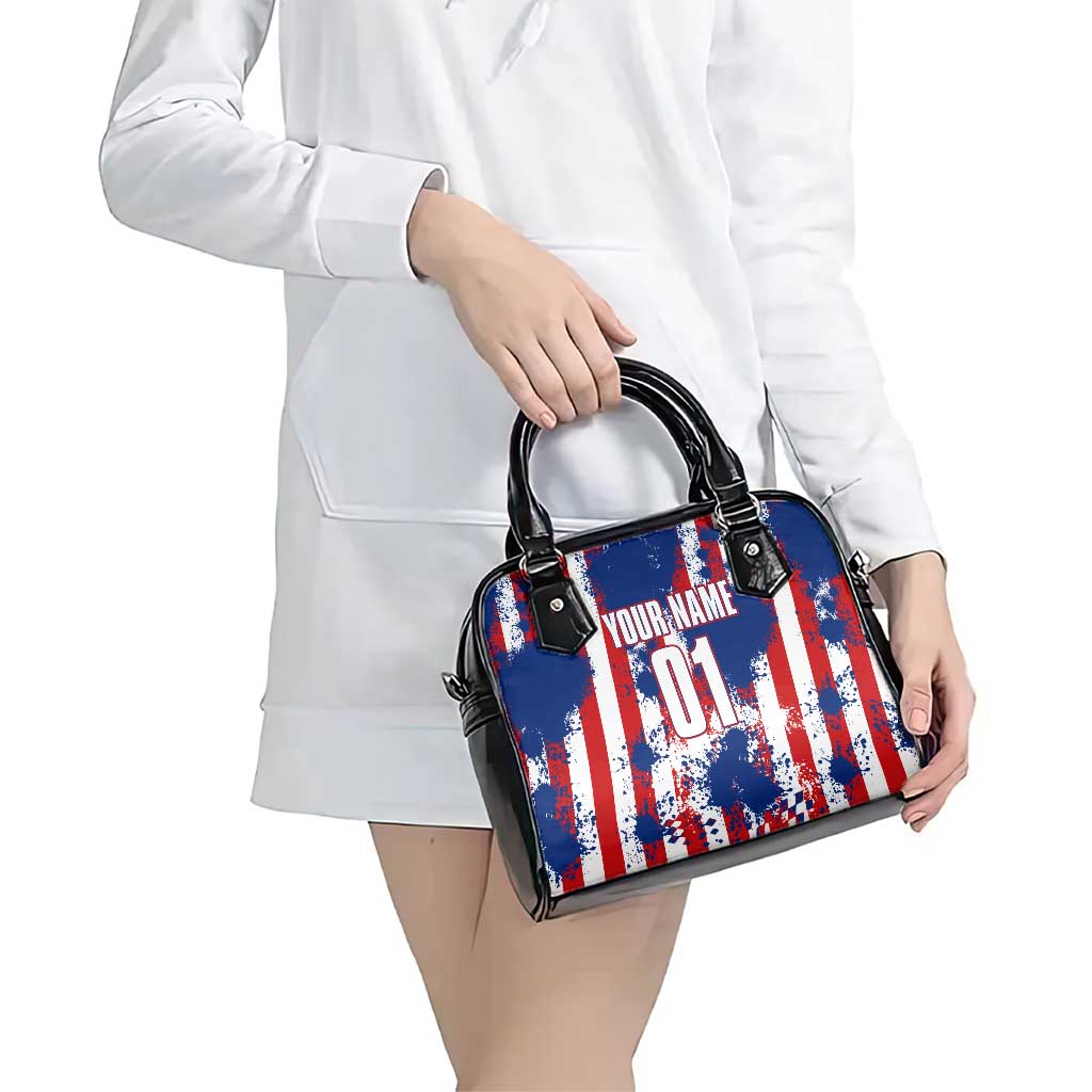 Moto X Skull Graphic Shoulder Handbag with Red White Blue Splatter and Custom Number Design TS04