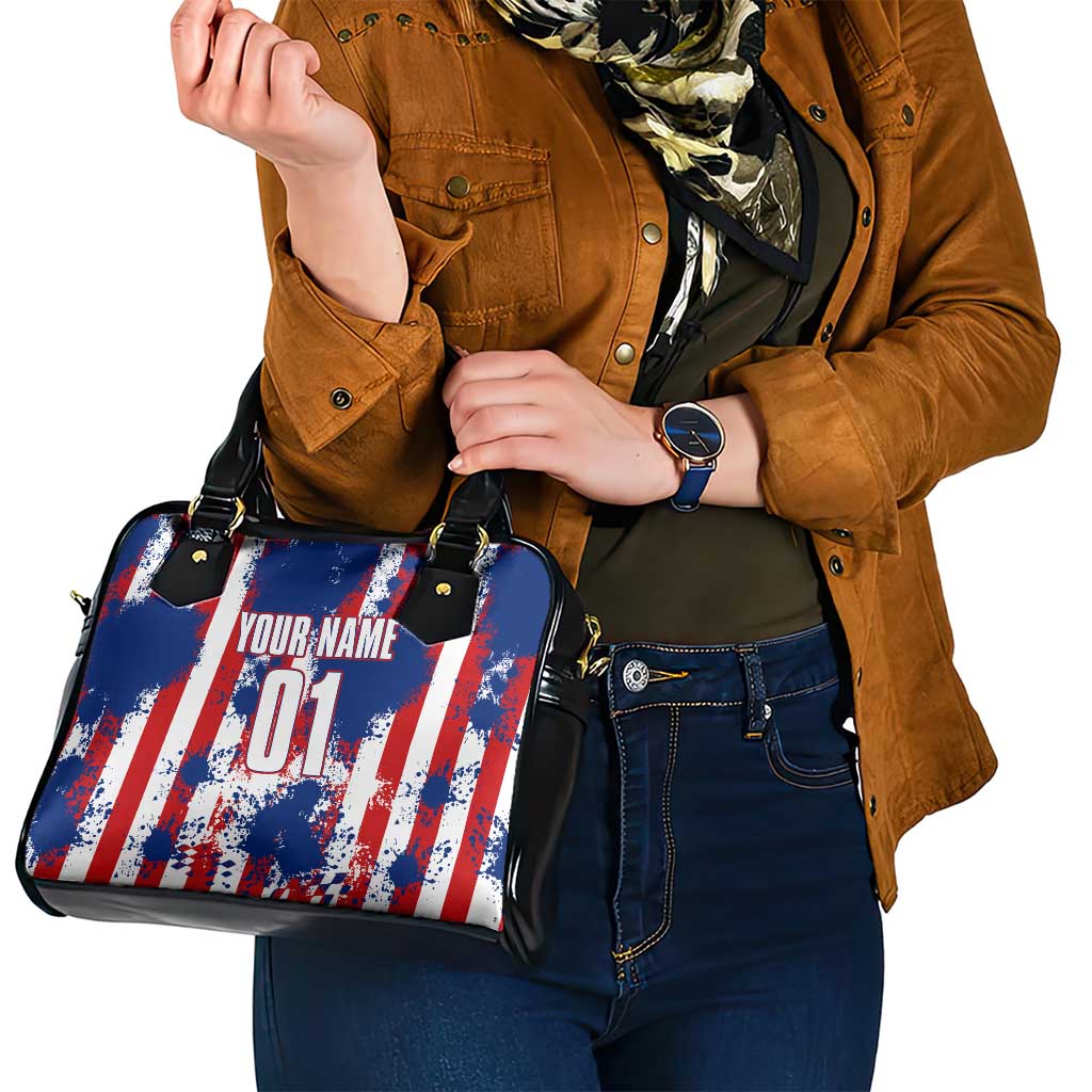 Moto X Skull Graphic Shoulder Handbag with Red White Blue Splatter and Custom Number Design TS04