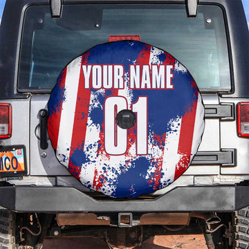 Moto X Skull Graphic Spare Tire Cover with Red White Blue Splatter and Custom Number Design TS04