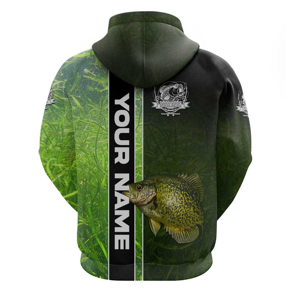 Crappie Fish Green Underwater Graphic Hoodie with Custom Name and Fishing Logo Design TS04