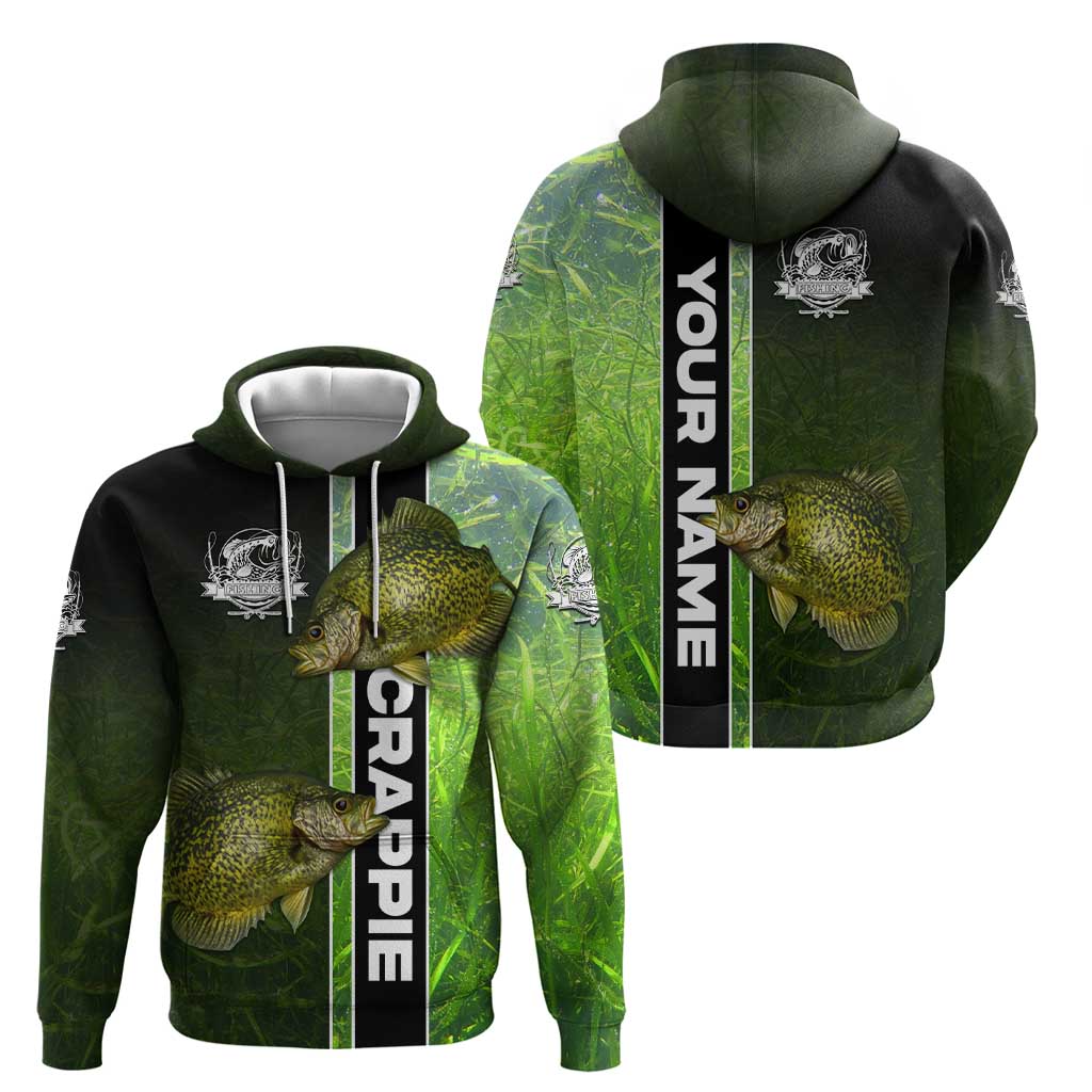 Crappie Fish Green Underwater Graphic Hoodie with Custom Name and Fishing Logo Design TS04