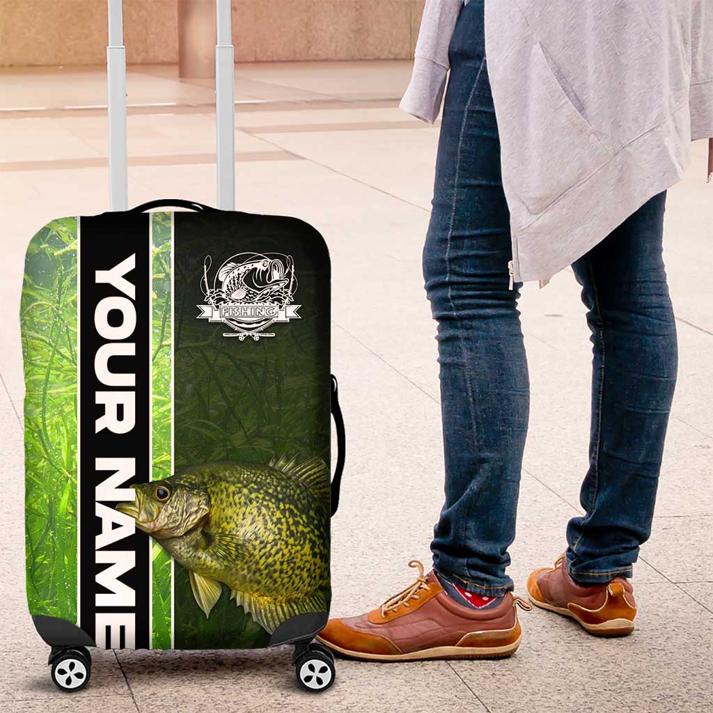 Crappie Fish Green Underwater Graphic Luggage Cover with Custom Name and Fishing Logo Design TS04