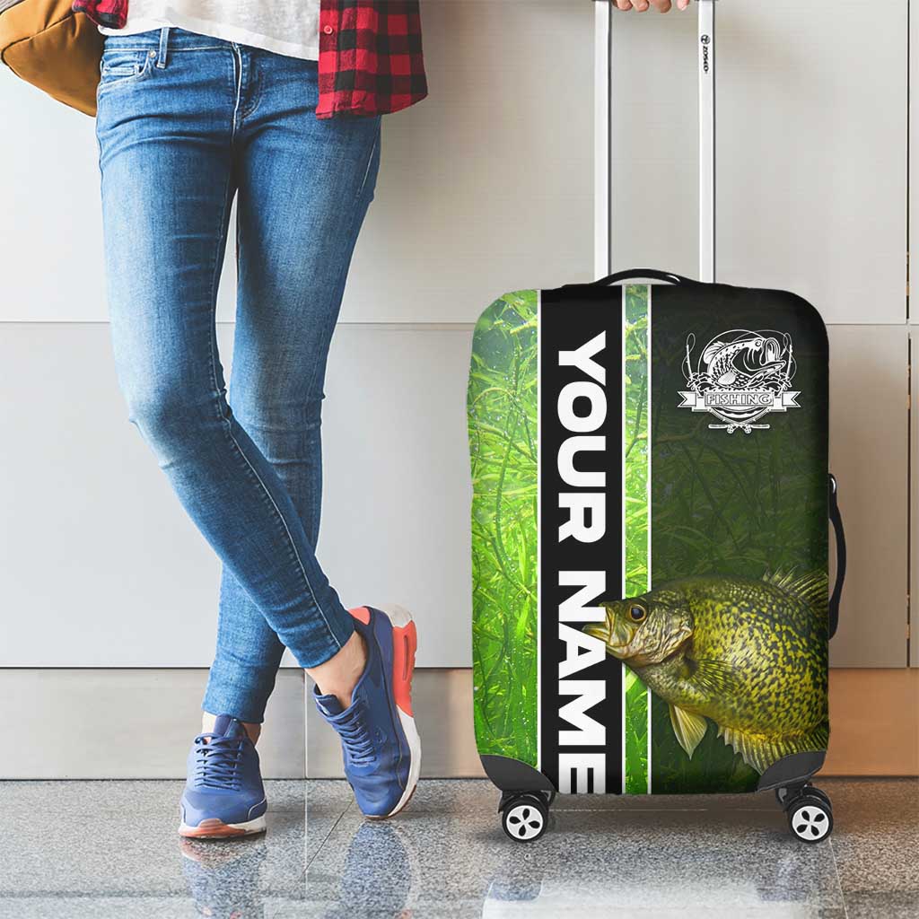Crappie Fish Green Underwater Graphic Luggage Cover with Custom Name and Fishing Logo Design TS04