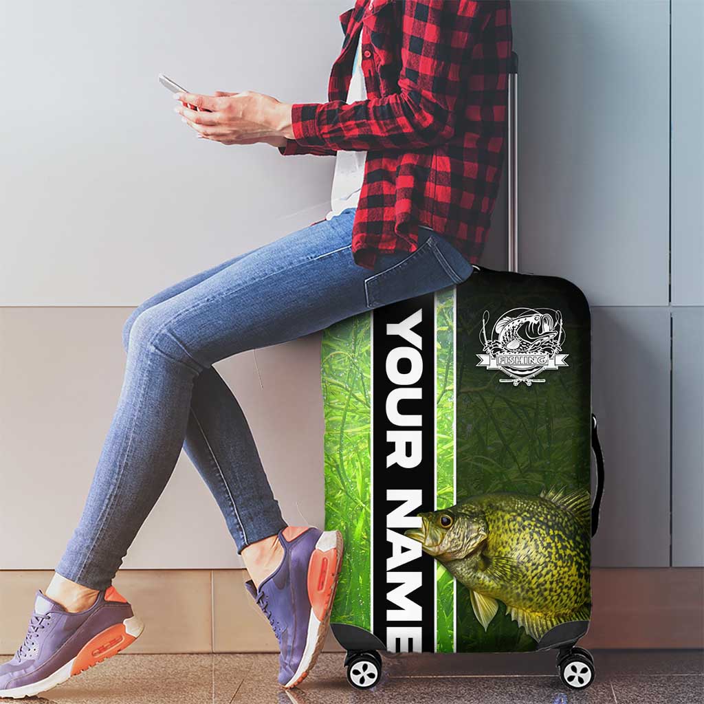 Crappie Fish Green Underwater Graphic Luggage Cover with Custom Name and Fishing Logo Design TS04