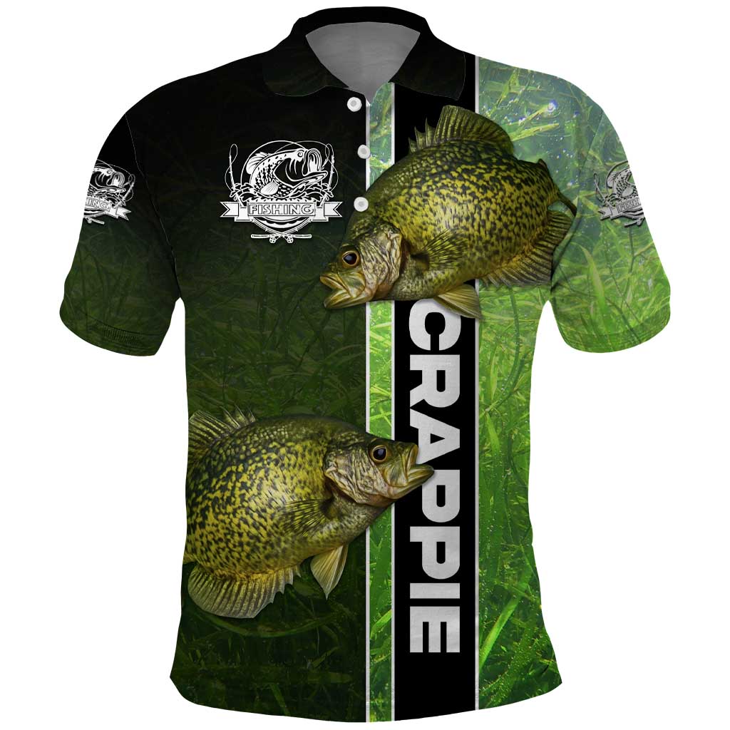 Crappie Fish Green Underwater Graphic Polo Shirt with Custom Name and Fishing Logo Design TS04