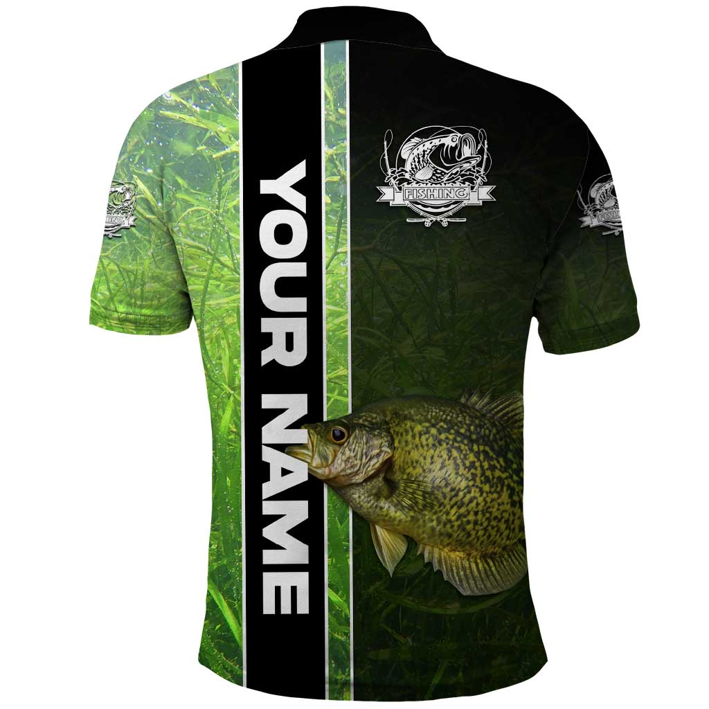 Crappie Fish Green Underwater Graphic Polo Shirt with Custom Name and Fishing Logo Design TS04