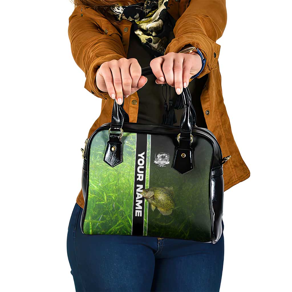 Crappie Fish Green Underwater Graphic Shoulder Handbag with Custom Name and Fishing Logo Design TS04